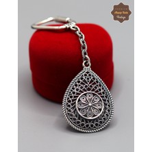 Midyat Nurtaş Gümüş Çiçekli Damla Model 925 Ayar Gümüş Oksitli Telkari Anahtarlık 201025159