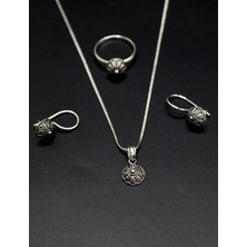 Midyat Nurtaş Gümüş Yöresel Çiçek Hasır Desenli Işleme Bayan Gümüş Kadın Üçlü Set 201025219