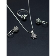 Midyat Nurtaş Gümüş Yöresel Kişniş Hasır Model Işlemeli Bayan Gümüş Kadın Üçlü Set 201025225