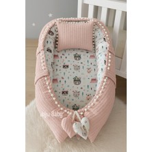 Jaju Baby Pudra Örgü Kumaş ve Müslin Kumaş Ponponlu Babynest