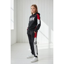 Black Steel Garson Boy Kız Baskılı Kapşonlu Eşofman Takımı