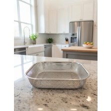 Feyza Design Paslanmaz Çelik Kare Çok Amaçlı Makarna ve Meyve Süzgeci 27 cm