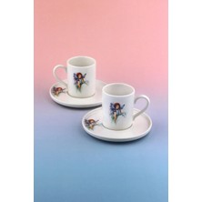 Bursa Porselen Dekor Blue Fairy Iki Kişilik Porselen Kahve Fincan Takımı