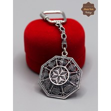 Midyat Nurtaş Gümüş Tuğralı Sekizgen Model 925 Ayar Gümüş Oksitli Telkari Anahtarlık 201025160