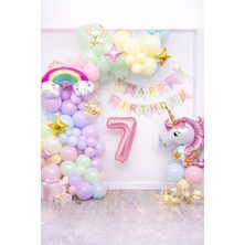 Yaş Balonlu Unicorn Temalı Pastel Doğum Günü Süsleme Seti Balon Zincirli Deluxe Parti Seti Konsepti