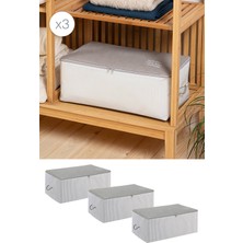 Ocean Home Textile 3 Adet Orta Boy Gri Çizgili Baza Altı Kazak Pike Battaniye Hurcu 52 x 28 x 21 cm