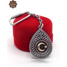 Midyat Nurtaş Gümüş Ayyıldız ve Tuğralı Damla Model Çift Taraflı Oksitli Gümüş Telkari Anahtarlık 201025187