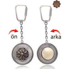 Midyat Nurtaş Gümüş Çiçekli ve Isimli Plaka Çift Taraflı Oksitli Gümüş Telkari Anahtarlık 201025175