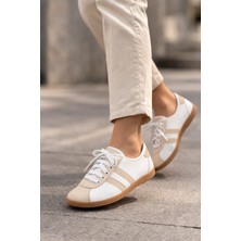 Slipcat Kadın Spor Bağcıklı Günlük Rahat Retro Çizgili Babet Ayakkabı