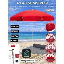 Dogant Kırmızı Plaj Deniz Bahçe 2 mt 10 Telli Şemsiye + Çanta+48 cm Metal Aparat