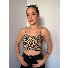 Ali Butik Leopar Desen Ip Askılı Crop Atlet