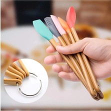 Feyza Design 5 Renkli Bambu Saplı Mini Silikon Spatula ve Fırça Seti