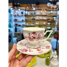 Mien Pembe Çiçekli Ayaklı 2 Kişilik Türk Kahvesi Fincanı