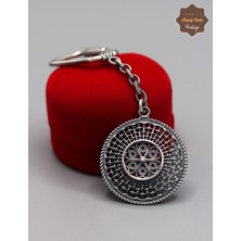 Midyat Nurtaş Gümüş Çiçekli Hasır Model 925 Ayar Gümüş Oksitli Telkari Anahtarlık 201025163