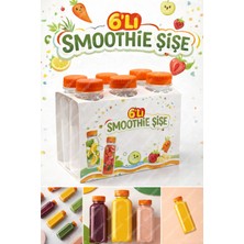 M&B Water Bottle 6'lı Smoothie Boş Meyve Suyu Şişesi - 250 ml Turuncu Kapaklı Içecek Meşrubat Şişeleri