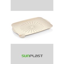 Feyza Design Dikdörtgen Plastik Kesim Tahtası, Süzgeçli ve Yeşillik Yıkama Matı