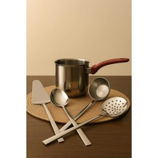 Feyza Design Paslanmaz Çelik 5 Parça Mutfak Seti: Cezve, Kepçe, Kevgir ve Spatula