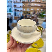 Mien Beyaz Altın Sedefli 2 Kişilik Türk Kahvesi Fincanı