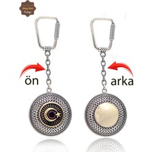 Midyat Nurtaş Gümüş Yakut Taşlı Ayyıldız ve Isimli Plaka Çift Taraflı Oksitli Gümüş Telkari Anahtarlık 201025173