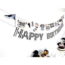 Fluparty Siyah - Beyaz - Futbol Temalı “Happy Birthday” Yazı Banner