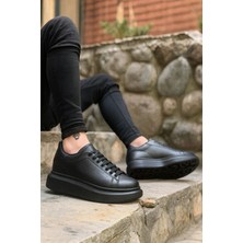 Lussen Siyah Deri Bağcıklı Yüksek Tabanlı Erkek Sneaker