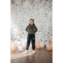 Black Steel Fermuar Detaylı Kapşonlu Baskılı Çocuk Eşofman Takımı