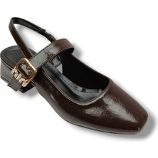Ceylan Shoes 315-26 Kırışık Rugan Deri Kısa Kare Topuk Arkası Açık Kadın Ayakkabı