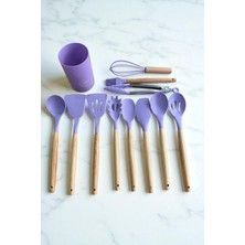 Feyza Design 12 Parça Ahşap Sap Silikon Mutfak Seti, Pratik ve Dayanıklı