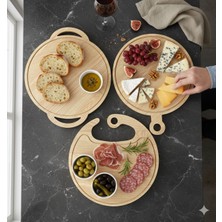 Feyza Design 3'lü Büyük Boy Kesme ve Doğrama Tahtası ile Pizza Sunum Tabağı Seti