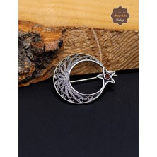 Midyat Nurtaş Gümüş Yakut Taşlı Ay Yıldız Model Telkari Gümüş Kadın Broş 201025201