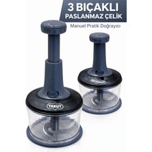 Feyza Design Çelik Bıçaklı Manuel El Rondosu, Sebze, Soğan, Sarımsak Doğrayıcı (Gri)