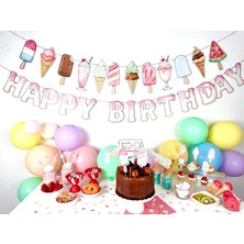 Fluparty Ice Cream - Dondurma Temalı “Happy Birthday” Yazı Banner