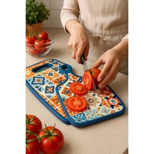 Feyza Design Renkli Mozaik Desenli Şık Kesme Tahtası Seti, Büyük ve Küçük Boy