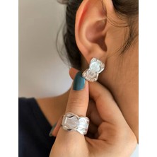 Midyat Nurtaş Gümüş Desenli Model Trabzon Hasırı Kadın Gümüş Küpe-Yüzük Set 201025277