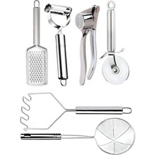 Feyza Design 6 Parça Mutfak Gereçleri Seti: Rende, Soyacak, Sarımsak Ezici, Pizza Kesici, Patates Ezici, Kevgir