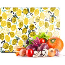 Feyza Design Vintage Limon Desenli Cam Kesme ve Sunum Tahtası 20X30 cm