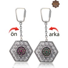 Midyat Nurtaş Gümüş Yakut ve Zümrüt Taşlı Çiçek Model Çift Taraflı Oksitli Gümüş Telkari Anahtarlık 201025184