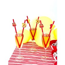 Fluparty Sarı - Kırmızı - Futbol Temalı Figürlü Pipetler (12 Adet)