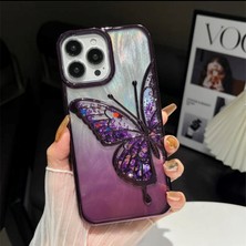 Epro iPhone 15 Pro Max Uyumlu 3 Boyutlu Kelebek Desenli Sulu Simli Kamera Koruma Çıkıntılı Kılıf
