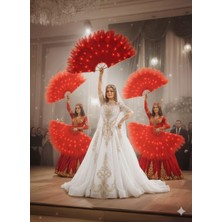LED Işıklı tüylü Gelin Yelpazesi Kırmızı Dans Gösterisi 120 cm Dev organizasyon animatör dansçı Yelpazesi