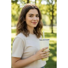 Miniso Gradyan Renkli Pipetli Çelik Matara 580 ml (Sarı)