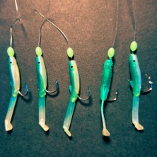 Eagenset Yeşil Silikon Balıklı Çapari 5 cm (2 Adet) Silikon At Çek Takımı Fosforlu Glow Boncuklu