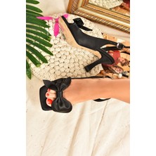 Fox Shoes Siyah Saten Kurdele Detaylı Kadın Topuklu Ayakkabı K749384904