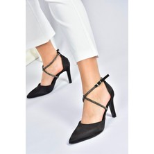 Fox Shoes Siyah Saten Kumaş Sivri Burun Kadın Topuklu Ayakkabı M246066704