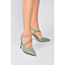 Fox Shoes Yeşil Sivri Burun Kadın Topuklu Ayakkabı K404910809