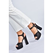 Fox Shoes Siyah/siyah Saten Kumaş Platform Topuklu Kadın Abiye Ayakkabı M348202404