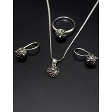 Midyat Nurtaş Gümüş Yöresel Hasır Desenli Işleme Bayan Gümüş Kadın Üçlü Set 201025217