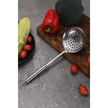 Feyza Design Paslanmaz Çelik Kızartma Kepçesi, Delikli Kevgir ve Süzgeç Kaşığı
