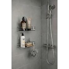 Sas Haus Tek Katlı Duş Rafı – Kancalı Banyo Şampuanlık & Organizer 2 Adet Krom Tş-01