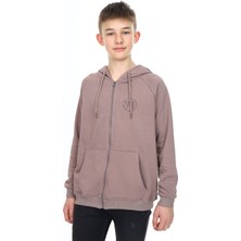 Toontoy Erkek Çocuk Kapüşonlu Fermuarlı Cepli Düşük Omuz Baskılı Reglan Kol Örme Hırka